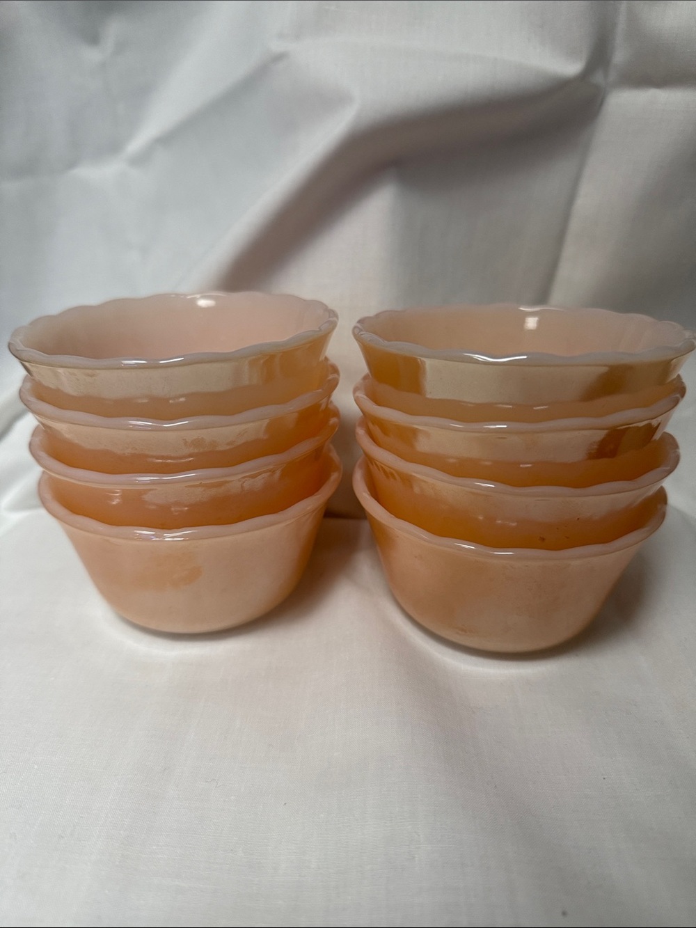 Set of 8 Vintage Anchor Hocking Fire King Peach Luster Custard Cups EUC